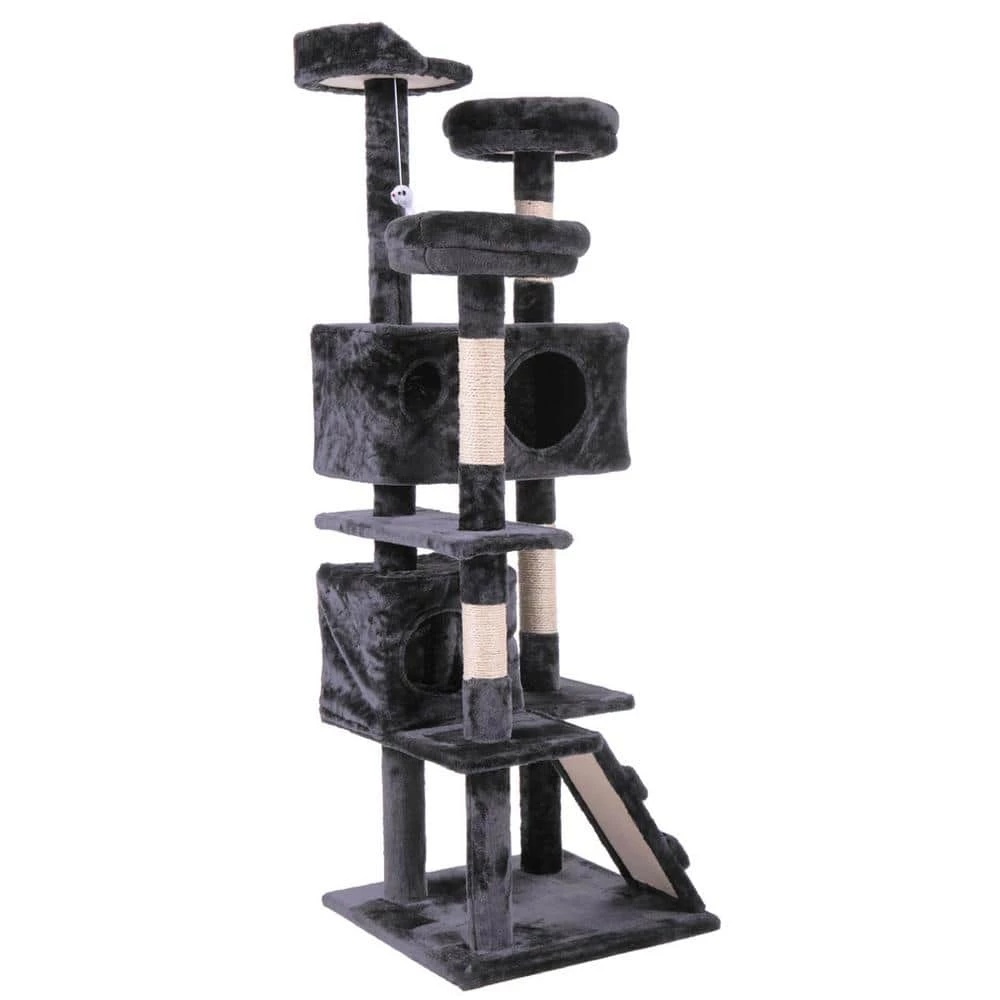 60 in. Cat Tree Tower Condo Plush Perches with Ladder for Play Rest Furniture Cover by COZIWOW 4 60 in. Cat Tree Tower Condo Plush Perches with Ladder for Play Rest Furniture Cover by COZIWOW - Image 4