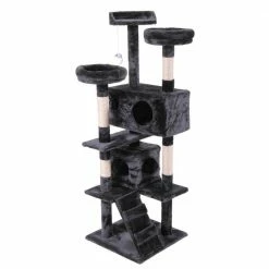 60 in. Cat Tree Tower Condo Plush Perches with Ladder for Play Rest Furniture Cover by COZIWOW