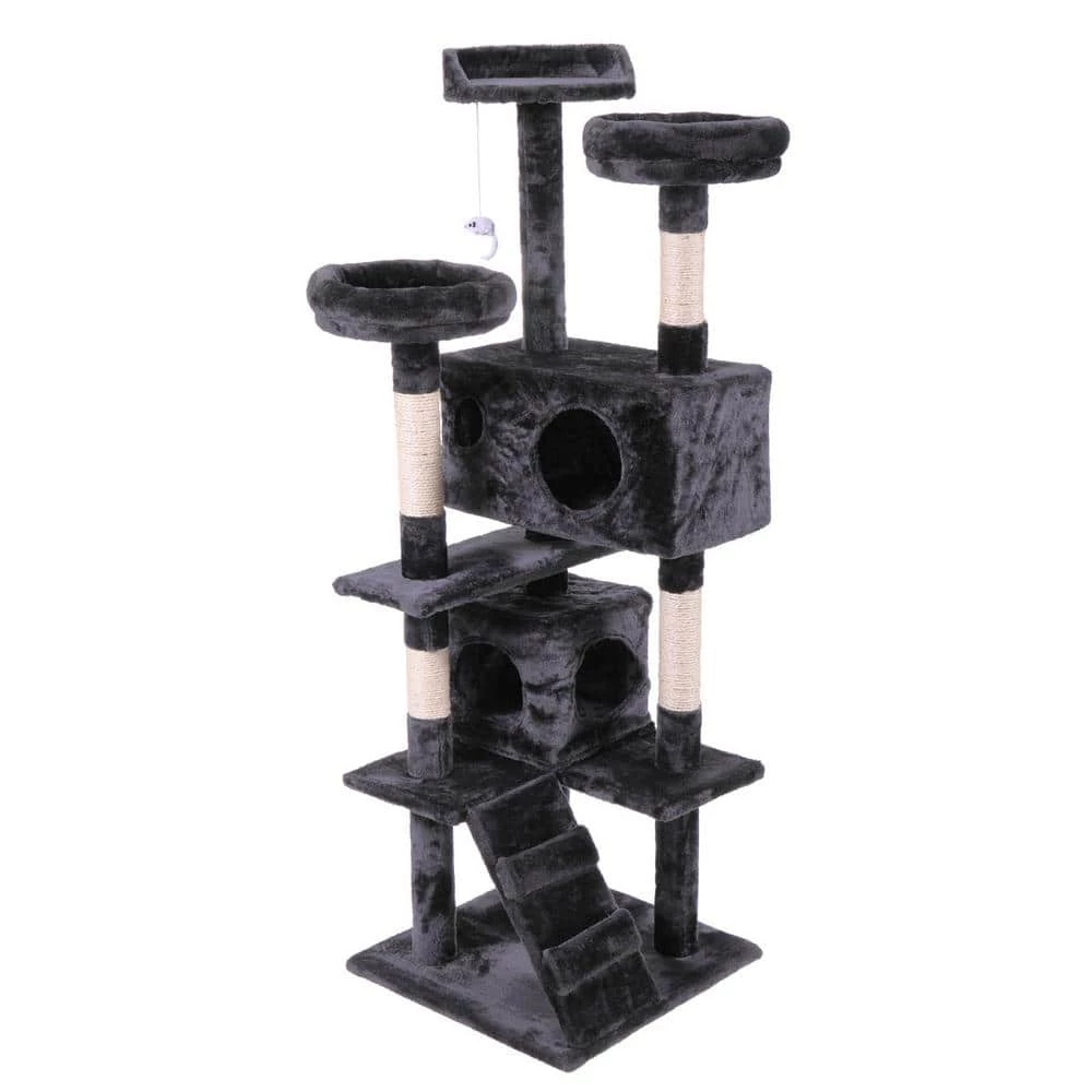 60 in. Cat Tree Tower Condo Plush Perches with Ladder for Play Rest Furniture Cover by COZIWOW 1 60 in. Cat Tree Tower Condo Plush Perches with Ladder for Play Rest Furniture Cover by COZIWOW