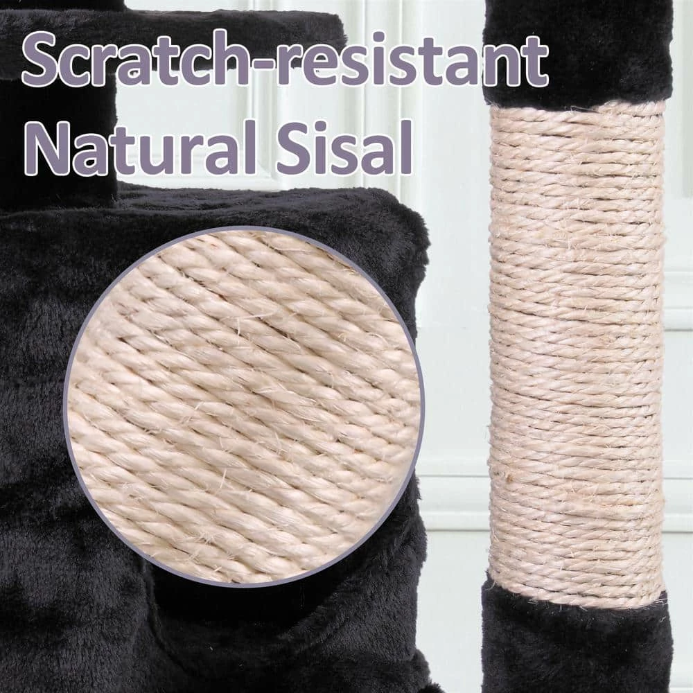 60 in. Cat Tree Tower Condo Plush Perches with Ladder for Play Rest Furniture Cover by COZIWOW 7 60 in. Cat Tree Tower Condo Plush Perches with Ladder for Play Rest Furniture Cover by COZIWOW - Image 7