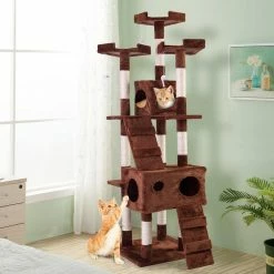 67 in. Cat Tree Brown Tower Condo Soft Flannel Covered by COZIWOW 14 67 in. Cat Tree Brown Tower Condo Soft Flannel Covered by COZIWOW -Cheap Bird & Wildlife Supplies Store coziwow cat trees scratch posts cw12t0193 1f 1000
