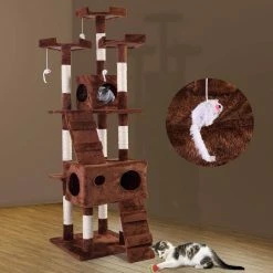 67 in. Cat Tree Brown Tower Condo Soft Flannel Covered by COZIWOW 13 67 in. Cat Tree Brown Tower Condo Soft Flannel Covered by COZIWOW -Cheap Bird & Wildlife Supplies Store coziwow cat trees scratch posts cw12t0193 4f 1000
