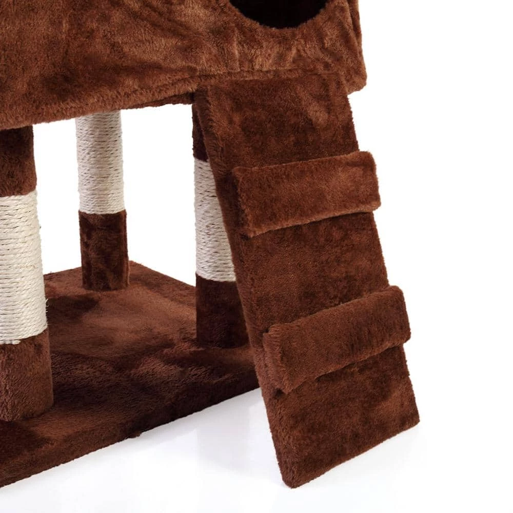 67 in. Cat Tree Brown Tower Condo Soft Flannel Covered by COZIWOW 9 67 in. Cat Tree Brown Tower Condo Soft Flannel Covered by COZIWOW - Image 9