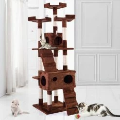67 in. Cat Tree Brown Tower Condo Soft Flannel Covered by COZIWOW 12 67 in. Cat Tree Brown Tower Condo Soft Flannel Covered by COZIWOW -Cheap Bird & Wildlife Supplies Store coziwow cat trees scratch posts cw12t0193 c3 1000