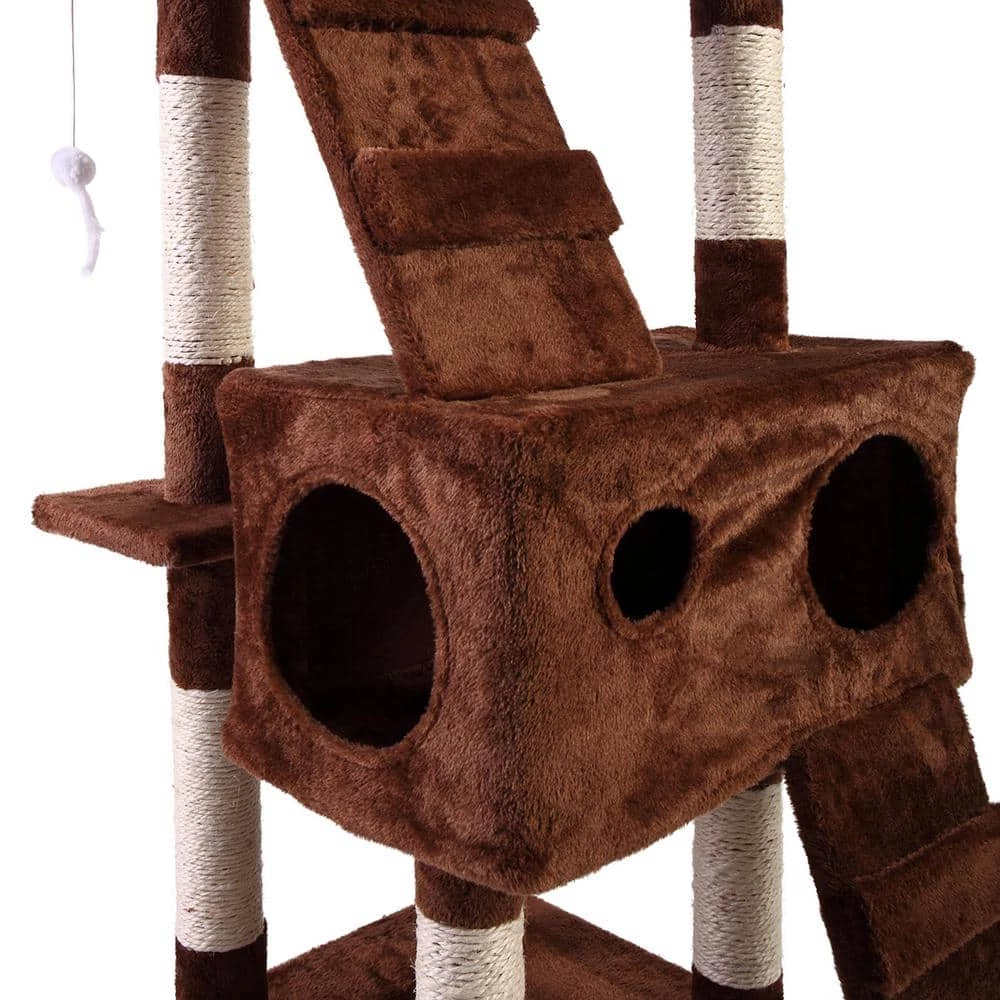 67 in. Cat Tree Brown Tower Condo Soft Flannel Covered by COZIWOW 8 67 in. Cat Tree Brown Tower Condo Soft Flannel Covered by COZIWOW - Image 8