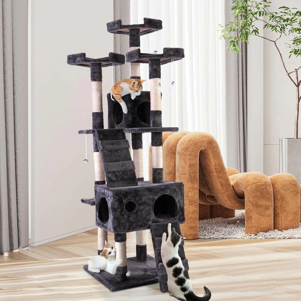 67 in. H Multi-Level Cat Tree Gray Kitten Condo by COZIWOW 6 67 in. H Multi-Level Cat Tree Gray Kitten Condo by COZIWOW - Image 6