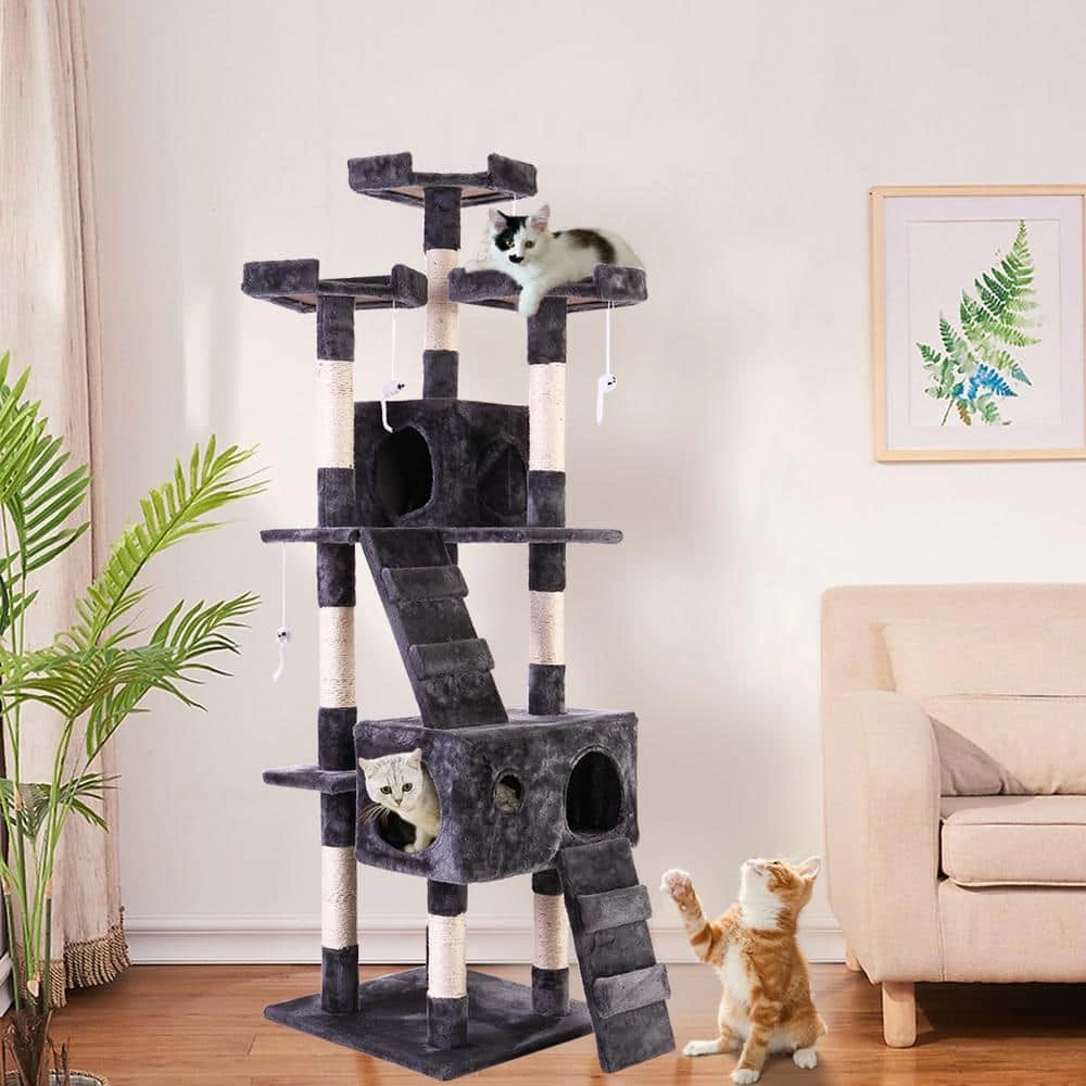 67 in. H Multi-Level Cat Tree Gray Kitten Condo by COZIWOW 5 67 in. H Multi-Level Cat Tree Gray Kitten Condo by COZIWOW - Image 5