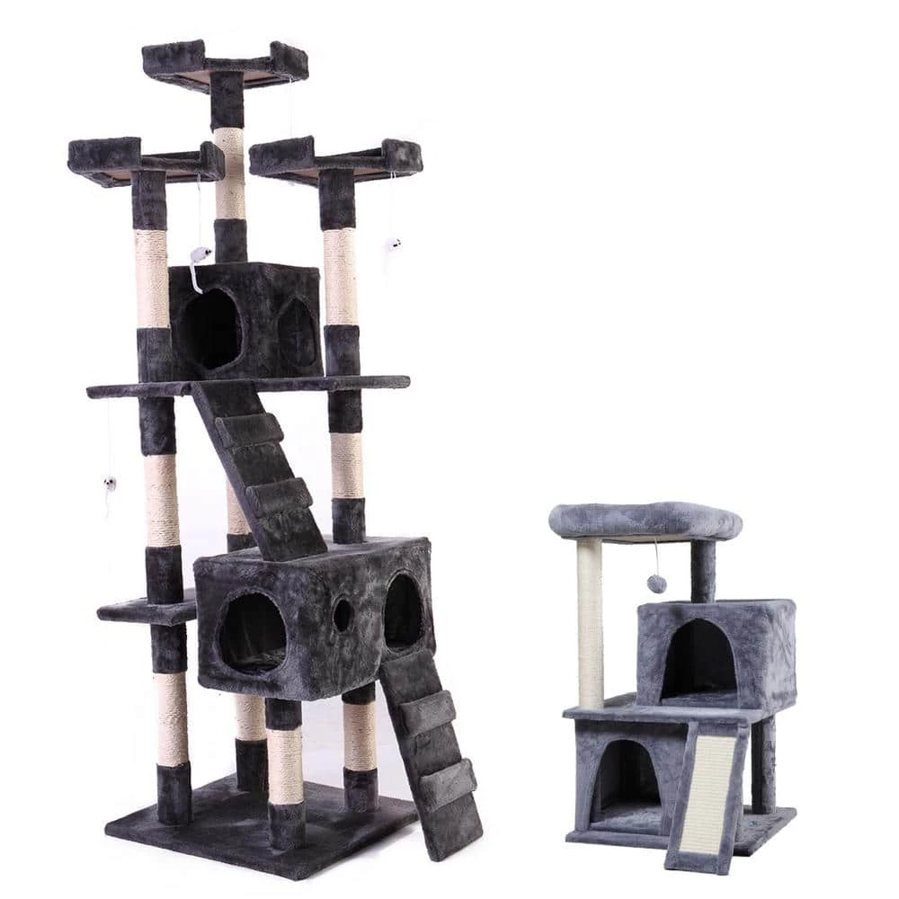 67 in. and 34 in. H Multi-Level Cat Tree with Kitten Activity Center Plush Perch by COZIWOW 1 67 in. and 34 in. H Multi-Level Cat Tree with Kitten Activity Center Plush Perch by COZIWOW