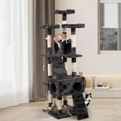 67 in. Grey with Paw Print Cat Tree Tower Kitten Condo House by COZIWOW 11 67 in. Grey with Paw Print Cat Tree Tower Kitten Condo House by COZIWOW -Cheap Bird & Wildlife Supplies Store coziwow cat trees scratch posts cw12x0053 4f 1000