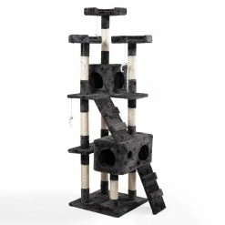 67 in. Grey with Paw Print Cat Tree Tower Kitten Condo House by COZIWOW