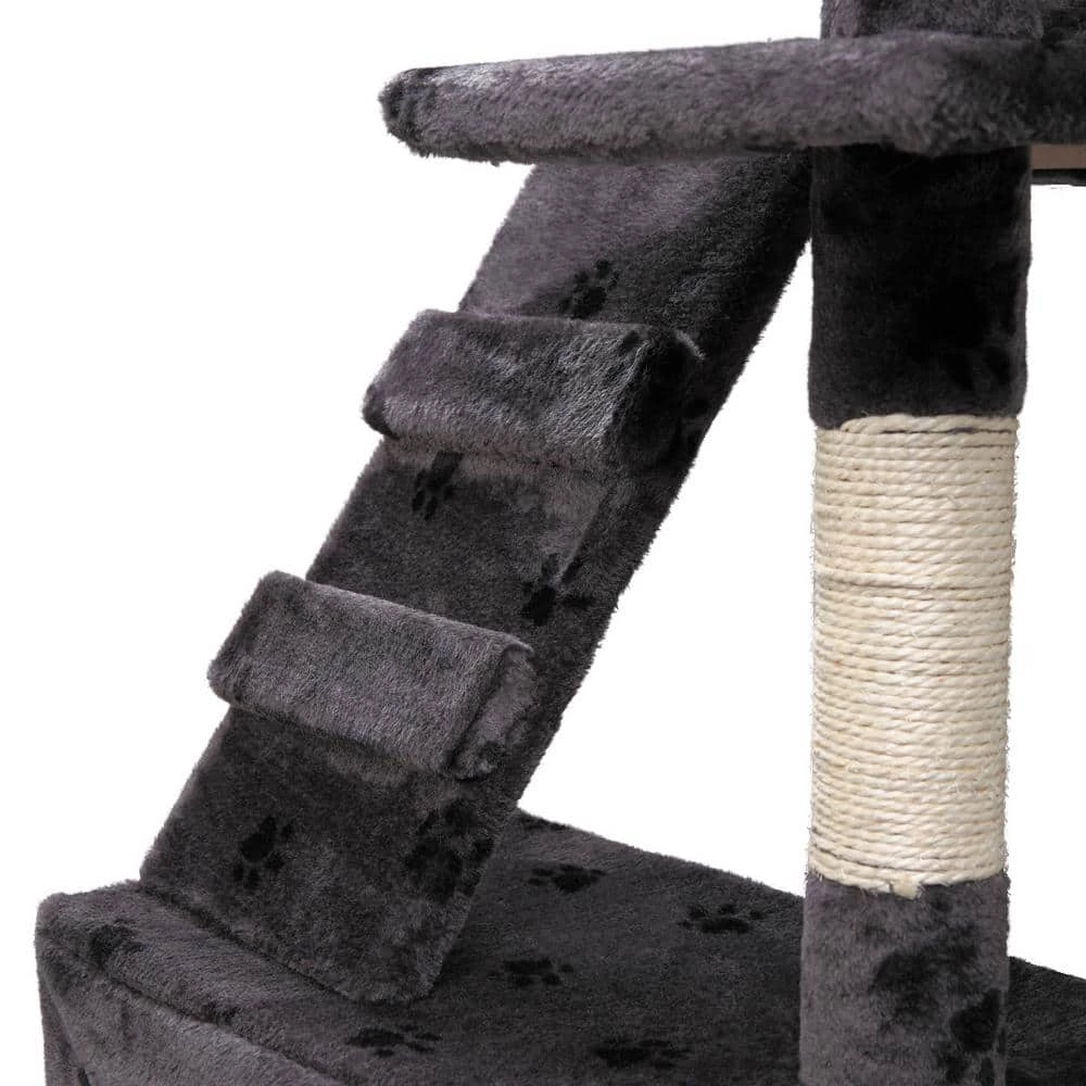 67 in. Grey with Paw Print Cat Tree Tower Kitten Condo House by COZIWOW 7 67 in. Grey with Paw Print Cat Tree Tower Kitten Condo House by COZIWOW - Image 7