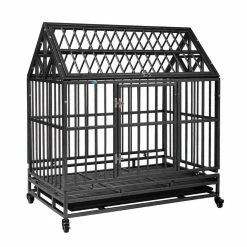 Heavy-Duty Metal Dog Kennel Cage Crate with 4 Wheels and Tray by COZIWOW