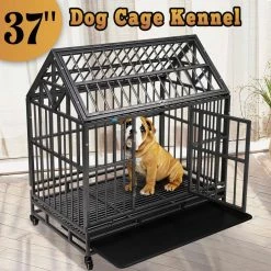 Heavy-Duty Metal Dog Kennel Cage Crate with 4 Wheels and Tray by COZIWOW -Cheap Bird & Wildlife Supplies Store coziwow dog kennels cw12h0311 76 1000