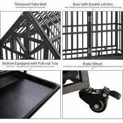 Heavy-Duty Metal Dog Kennel Cage Crate with 4 Wheels and Tray by COZIWOW -Cheap Bird & Wildlife Supplies Store coziwow dog kennels cw12h0311 fa 1000