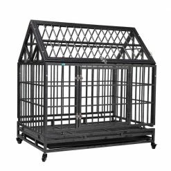 3.5 ft. L x 2.3 ft. W x 3.6 ft. H Heavy Duty Dog kennel Crate with 4 Wheels and Tray by COZIWOW