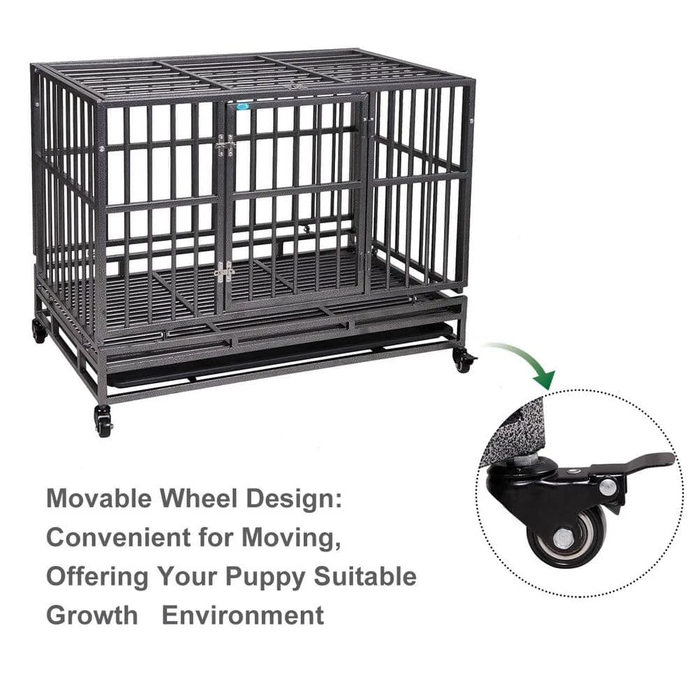 3 ft. L x 2 ft. W x 2.5 ft. H Safe Dog Crate Kennel with Flat Top, Tray and Wheels by COZIWOW 6 3 ft. L x 2 ft. W x 2.5 ft. H Safe Dog Crate Kennel with Flat Top, Tray and Wheels by COZIWOW - Image 6
