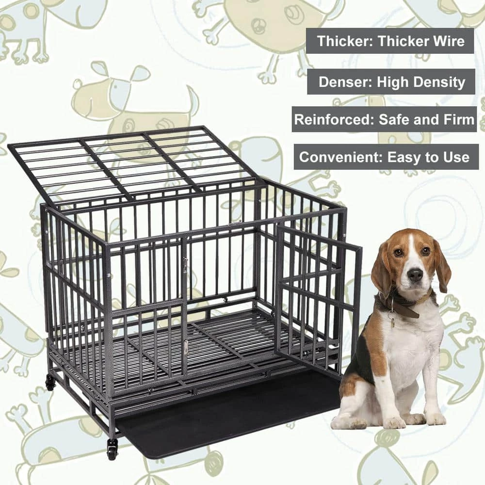 3 ft. L x 2 ft. W x 2.5 ft. H Safe Dog Crate Kennel with Flat Top, Tray and Wheels by COZIWOW 5 3 ft. L x 2 ft. W x 2.5 ft. H Safe Dog Crate Kennel with Flat Top, Tray and Wheels by COZIWOW - Image 5