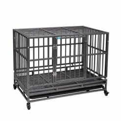 3 ft. L x 2 ft. W x 2.5 ft. H Safe Dog Crate Kennel with Flat Top, Tray and Wheels by COZIWOW