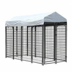 6.9 ft. x 3.3 ft. x 5.6 ft. Metal Dog Pet Kennel Cage Pen with Roof Canopy Weatherproof by COZIWOW