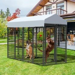 6.9 ft. x 3.3 ft. x 5.6 ft. Metal Dog Pet Kennel Cage Pen with Roof Canopy Weatherproof by COZIWOW -Cheap Bird & Wildlife Supplies Store coziwow dog kennels cw12r0479 c3 1000