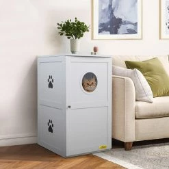 2-Tier Wood Cat House Washroom Litter Box Cover with Openable Door, White by COZIWOW -Cheap Bird & Wildlife Supplies Store coziwow litter boxes houses cw12f0327 1f 1000