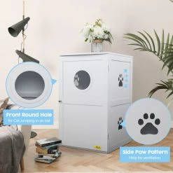 2-Tier Wood Cat House Washroom Litter Box Cover with Openable Door, White by COZIWOW -Cheap Bird & Wildlife Supplies Store coziwow litter boxes houses cw12f0327 44 1000