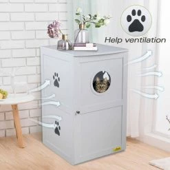 2-Tier Wood Cat House Washroom Litter Box Cover with Openable Door, White by COZIWOW -Cheap Bird & Wildlife Supplies Store coziwow litter boxes houses cw12f0327 4f 1000