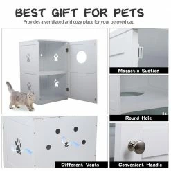 2-Tier Wood Cat House Washroom Litter Box Cover with Openable Door, White by COZIWOW -Cheap Bird & Wildlife Supplies Store coziwow litter boxes houses cw12f0327 fa 1000