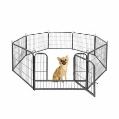 24 in. H Bold Metal Foldable Heavy-Duty Pet Playpen with Door, Indoor/Outdoor Portable Kennel (8-Panels) by BOWHAUS