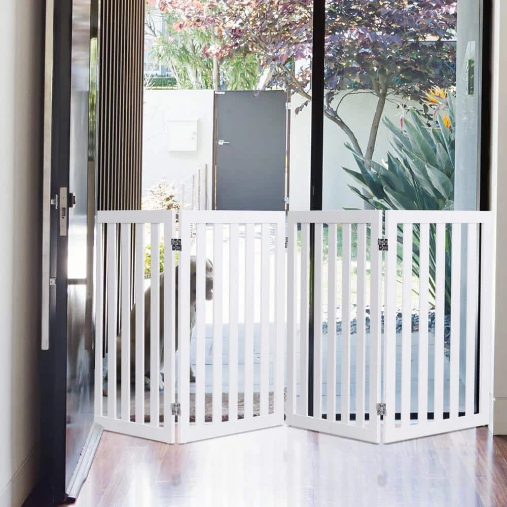 35 in. H Configurable Folding Freestanding 4 Panel Wood Dog Fence Pet Gate Step Over Safety Fence Playpen by WELLFOR 8 35 in. H Configurable Folding Freestanding 4 Panel Wood Dog Fence Pet Gate Step Over Safety Fence Playpen by WELLFOR - Image 8