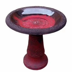 20.5 in. H x 20 in. W Endura Clay Bird Bath Marbleized Red by Exaco
