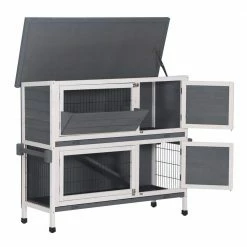 48 in. 2-Floors Wooden Rabbit Hutch Rabbit Hutch Chicken Coop House Wooden White Gray by Foobrues