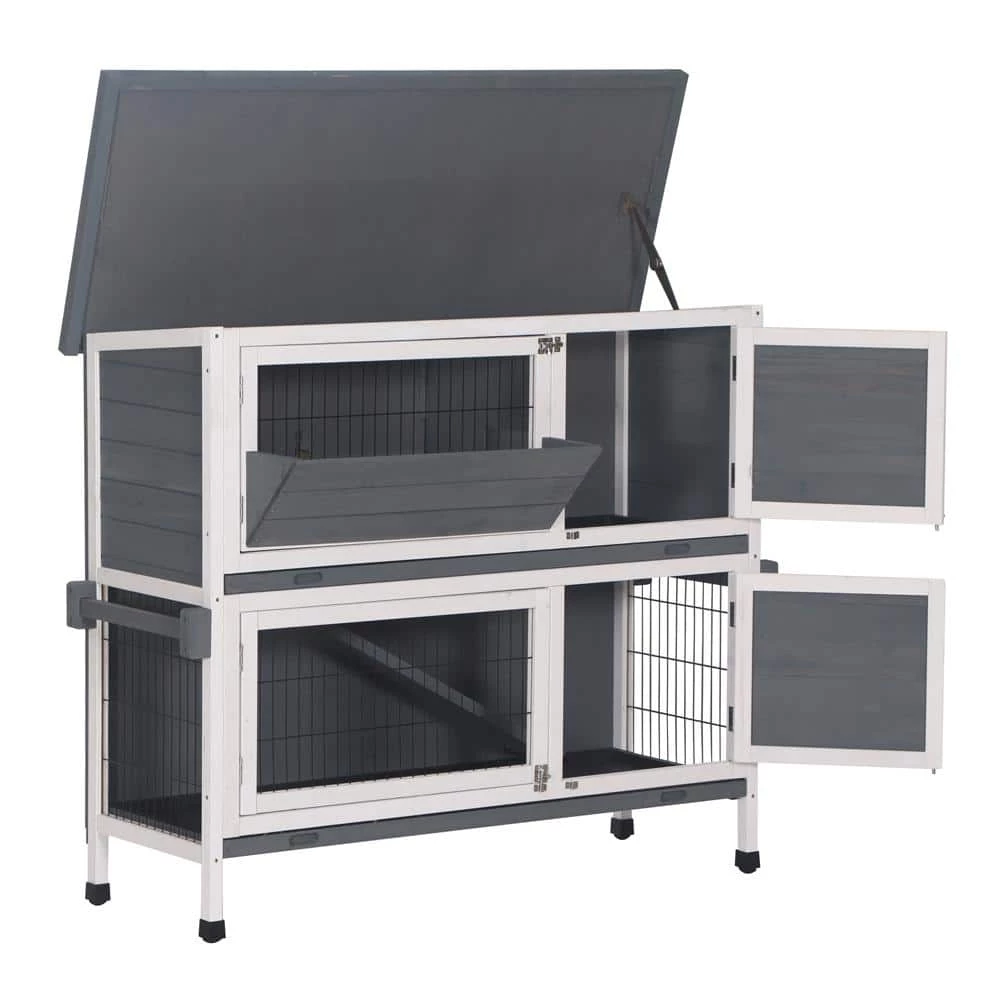 48 in. 2-Floors Wooden Rabbit Hutch Rabbit Hutch Chicken Coop House Wooden White Gray by Foobrues 1 48 in. 2-Floors Wooden Rabbit Hutch Rabbit Hutch Chicken Coop House Wooden White Gray by Foobrues