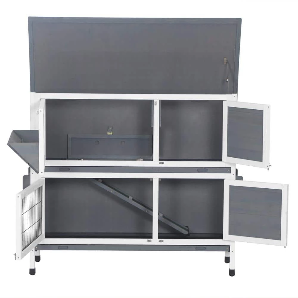 48 in. 2-Floors Wooden Rabbit Hutch Rabbit Hutch Chicken Coop House Wooden White Gray by Foobrues 13 48 in. 2-Floors Wooden Rabbit Hutch Rabbit Hutch Chicken Coop House Wooden White Gray by Foobrues - Image 13