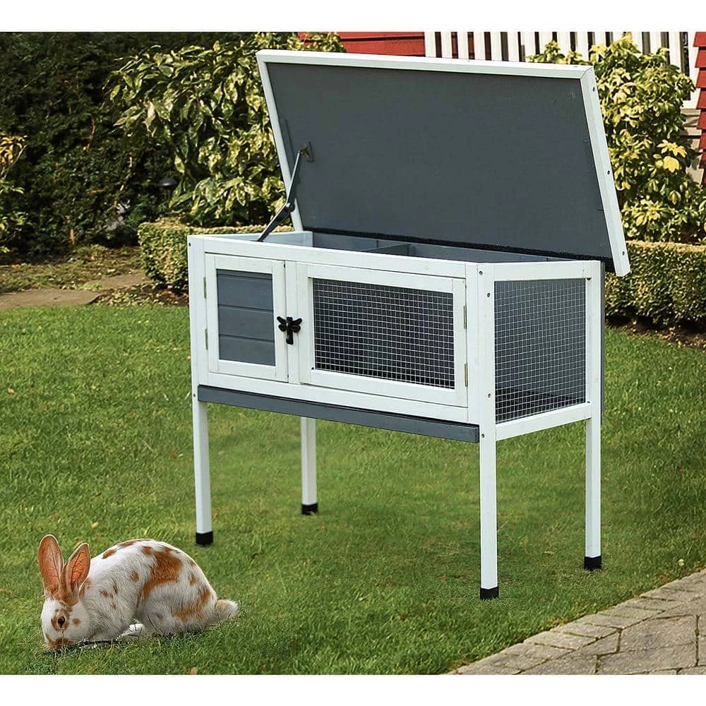 36.00 in. Wooden Small Rabbit Hutches Pet House Rabbit Bunny Wood Hutch House Chicken Coops in Cement Grey by Foobrues 2 36.00 in. Wooden Small Rabbit Hutches Pet House Rabbit Bunny Wood Hutch House Chicken Coops in Cement Grey by Foobrues - Image 2