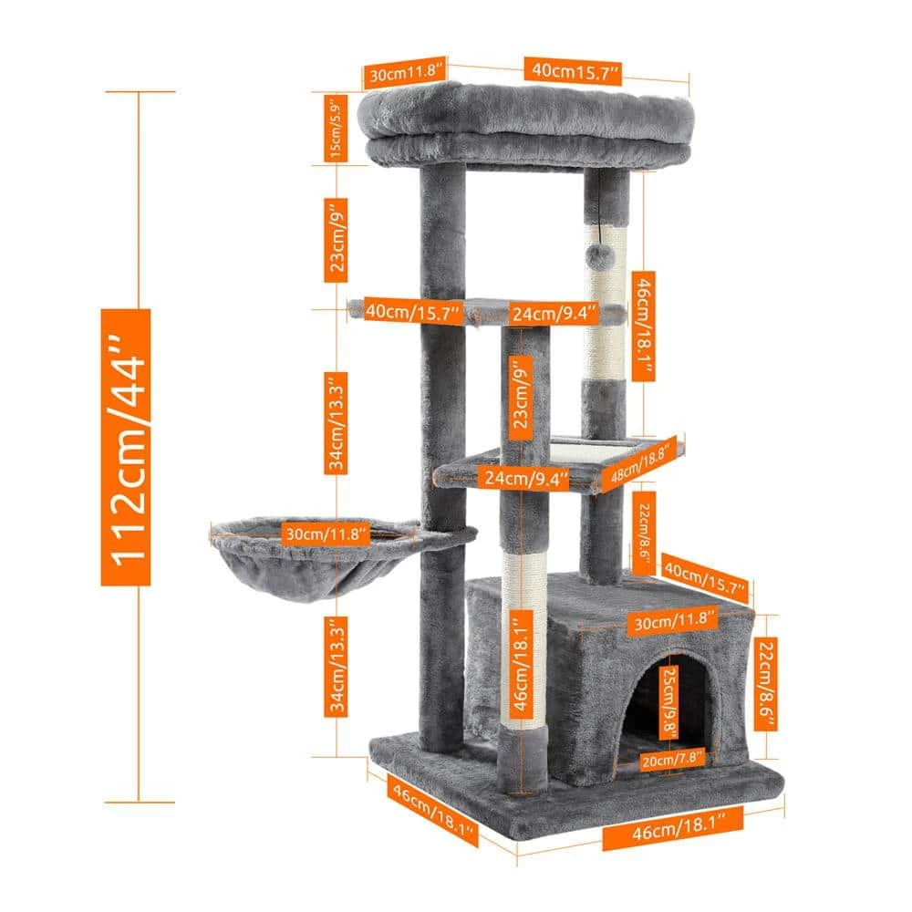 Gray Cat Tree Multi-Level Cat Tower with Sisal Covered Scratching Posts, Spacious Condo, Cozy Hammock and Plush Perch by Foobrues 4 Gray Cat Tree Multi-Level Cat Tower with Sisal Covered Scratching Posts, Spacious Condo, Cozy Hammock and Plush Perch by Foobrues - Image 4