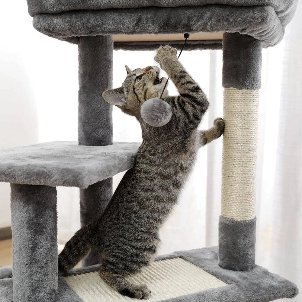 Gray Cat Tree Multi-Level Cat Tower with Sisal Covered Scratching Posts, Spacious Condo, Cozy Hammock and Plush Perch by Foobrues 2 Gray Cat Tree Multi-Level Cat Tower with Sisal Covered Scratching Posts, Spacious Condo, Cozy Hammock and Plush Perch by Foobrues - Image 2