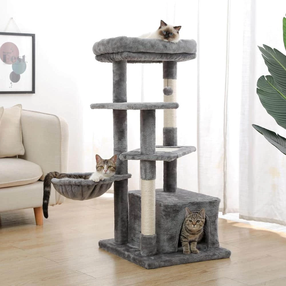 Gray Cat Tree Multi-Level Cat Tower with Sisal Covered Scratching Posts, Spacious Condo, Cozy Hammock and Plush Perch by Foobrues 8 Gray Cat Tree Multi-Level Cat Tower with Sisal Covered Scratching Posts, Spacious Condo, Cozy Hammock and Plush Perch by Foobrues - Image 8