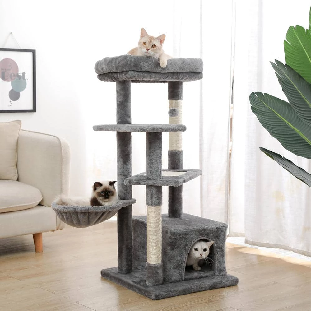 Gray Cat Tree Multi-Level Cat Tower with Sisal Covered Scratching Posts, Spacious Condo, Cozy Hammock and Plush Perch by Foobrues 3 Gray Cat Tree Multi-Level Cat Tower with Sisal Covered Scratching Posts, Spacious Condo, Cozy Hammock and Plush Perch by Foobrues - Image 3