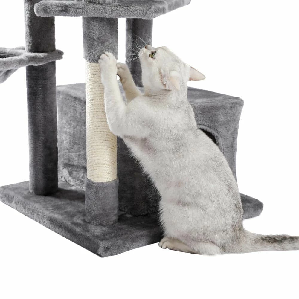 Gray Cat Tree Multi-Level Cat Tower with Sisal Covered Scratching Posts, Spacious Condo, Cozy Hammock and Plush Perch by Foobrues 7 Gray Cat Tree Multi-Level Cat Tower with Sisal Covered Scratching Posts, Spacious Condo, Cozy Hammock and Plush Perch by Foobrues - Image 7