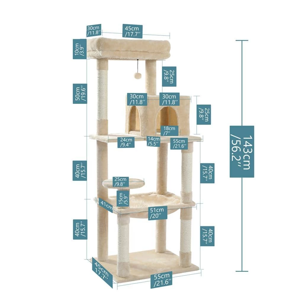 Cat Tree for Indoor Cats Multi-Level Cat Tower with Sisal Covered Scratching Posts, Cozy Condo, Plush Perches Beige by Foobrues 5 Cat Tree for Indoor Cats Multi-Level Cat Tower with Sisal Covered Scratching Posts, Cozy Condo, Plush Perches Beige by Foobrues - Image 5