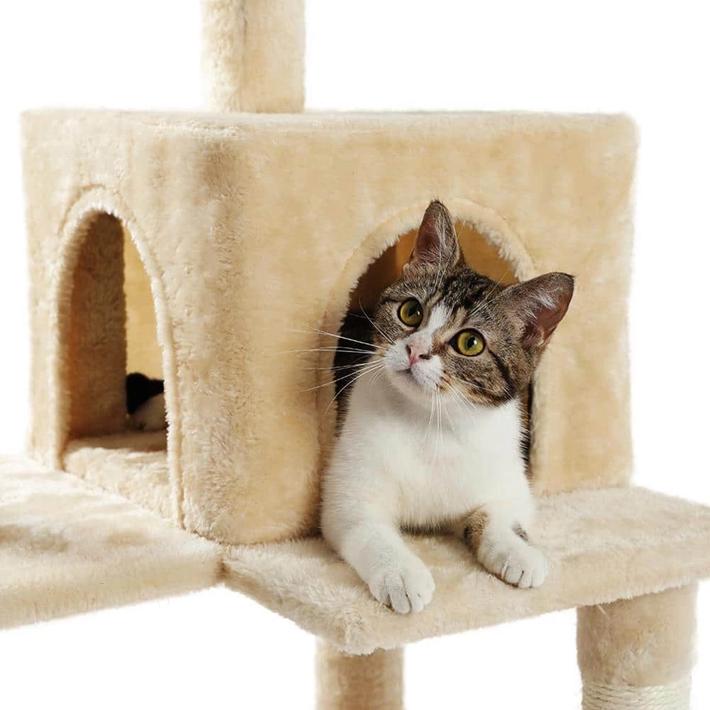 Cat Tree for Indoor Cats Multi-Level Cat Tower with Sisal Covered Scratching Posts, Cozy Condo, Plush Perches Beige by Foobrues 6 Cat Tree for Indoor Cats Multi-Level Cat Tower with Sisal Covered Scratching Posts, Cozy Condo, Plush Perches Beige by Foobrues - Image 6