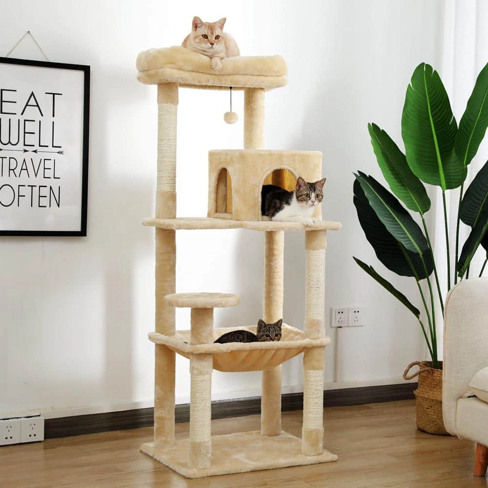 Cat Tree for Indoor Cats Multi-Level Cat Tower with Sisal Covered Scratching Posts, Cozy Condo, Plush Perches Beige by Foobrues 4 Cat Tree for Indoor Cats Multi-Level Cat Tower with Sisal Covered Scratching Posts, Cozy Condo, Plush Perches Beige by Foobrues - Image 4