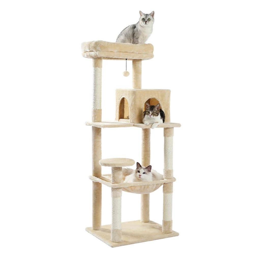 Cat Tree for Indoor Cats Multi-Level Cat Tower with Sisal Covered Scratching Posts, Cozy Condo, Plush Perches Beige by Foobrues 1 Cat Tree for Indoor Cats Multi-Level Cat Tower with Sisal Covered Scratching Posts, Cozy Condo, Plush Perches Beige by Foobrues