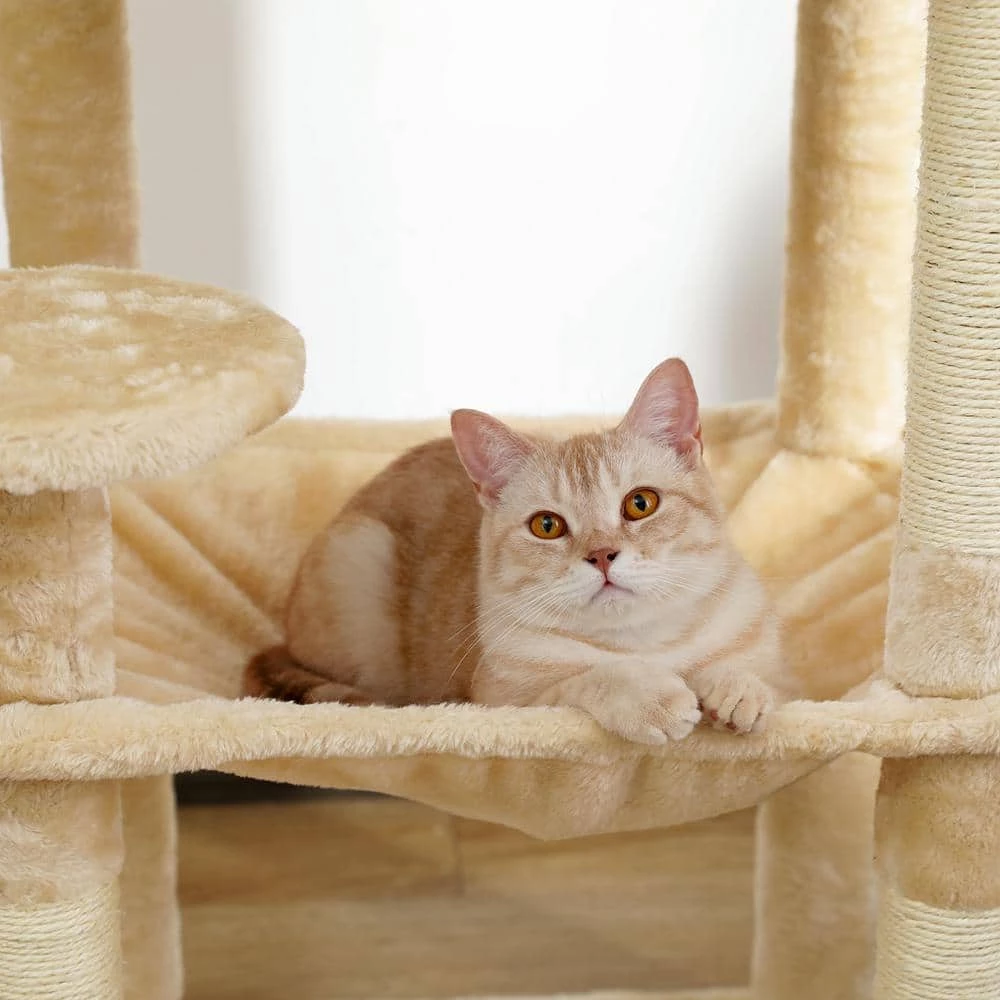 Cat Tree for Indoor Cats Multi-Level Cat Tower with Sisal Covered Scratching Posts, Cozy Condo, Plush Perches Beige by Foobrues 8 Cat Tree for Indoor Cats Multi-Level Cat Tower with Sisal Covered Scratching Posts, Cozy Condo, Plush Perches Beige by Foobrues - Image 8