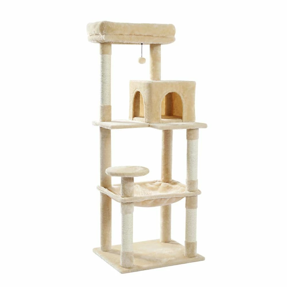 Cat Tree for Indoor Cats Multi-Level Cat Tower with Sisal Covered Scratching Posts, Cozy Condo, Plush Perches Beige by Foobrues 3 Cat Tree for Indoor Cats Multi-Level Cat Tower with Sisal Covered Scratching Posts, Cozy Condo, Plush Perches Beige by Foobrues - Image 3