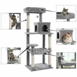 Cat Tree for Indoor Cats Multi-Level Cat Tower with Sisal Covered Scratching Posts, Cozy Condo, Plush Perches Gray by Foobrues -Cheap Bird & Wildlife Supplies Store foobrues cat trees scratch posts l w79633962 1f 1000