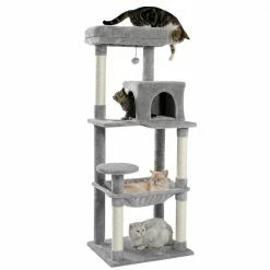 Cat Tree for Indoor Cats Multi-Level Cat Tower with Sisal Covered Scratching Posts, Cozy Condo, Plush Perches Gray by Foobrues