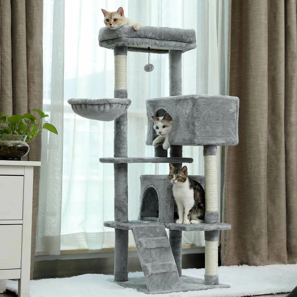 Cat Tree 56 in. Cat Tower for Multiple Cats with Super Large Perch Double Condo Hammock and Scratching Post by Foobrues 2 Cat Tree 56 in. Cat Tower for Multiple Cats with Super Large Perch Double Condo Hammock and Scratching Post by Foobrues - Image 2