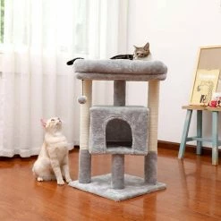 Small Cat Tree for Indoor Cats Polyester Plush Cat Tower with Beige Condos, Spacious Perch, Scratching Sisal Posts by Foobrues -Cheap Bird & Wildlife Supplies Store foobrues cat trees scratch posts l w79633968 4f 1000